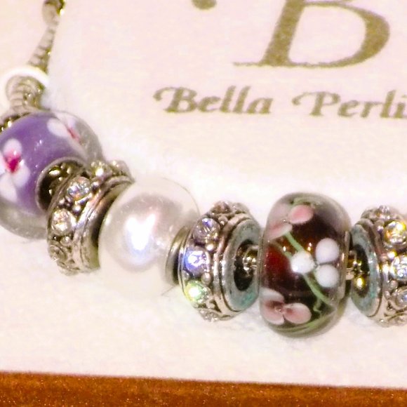 NIC Bella Perlina Interchangeable Glass Flower, CZ Rondelle Beaded Bracelet - Picture 3 of 5